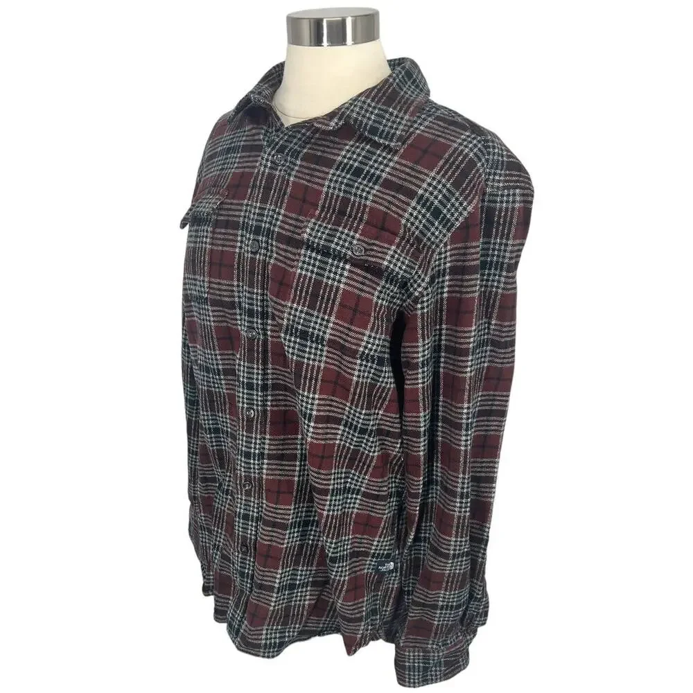 THE NORTH FACE Maroon Plaid Button Up Long Sleeve Shirt SZ Large